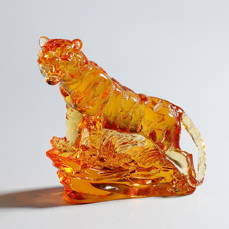 Handgefertigtes Liuli-Kristall-Tiger-Kunstwerk | Schutzdekor