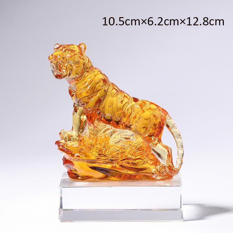 Handgefertigtes Liuli-Kristall-Tiger-Kunstwerk | Schutzdekor