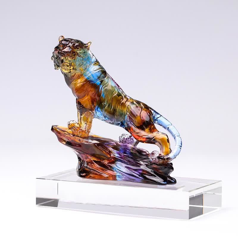 Handgefertigtes Liuli-Kristall-Tiger-Kunstwerk | Schutzdekor