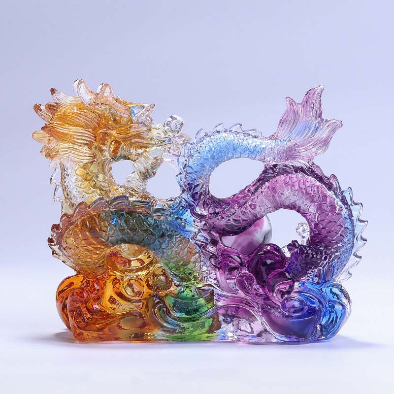 Handgefertigtes Liuli-Drachen-Kristall-Kunstwerk zum Schutz
