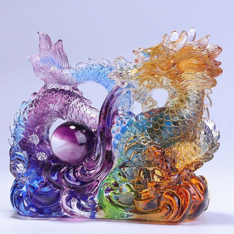 Handgefertigtes Liuli-Drachen-Kristall-Kunstwerk zum Schutz