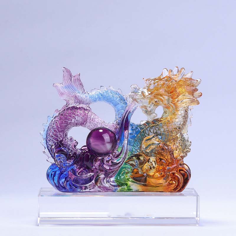 Handgefertigtes Liuli-Drachen-Kristall-Kunstwerk zum Schutz