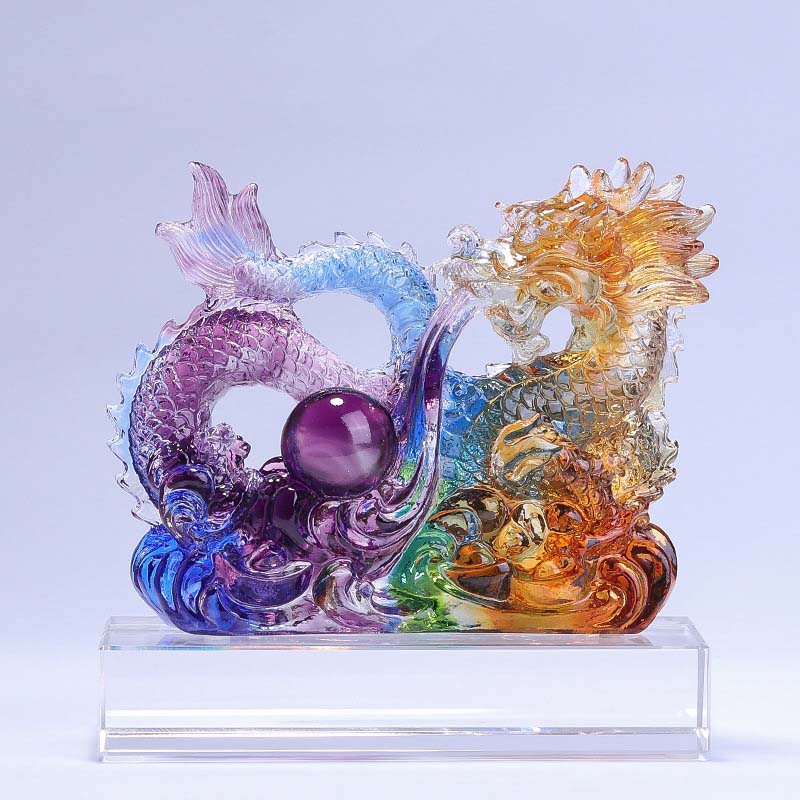 Handgefertigtes Liuli-Drachen-Kristall-Kunstwerk zum Schutz