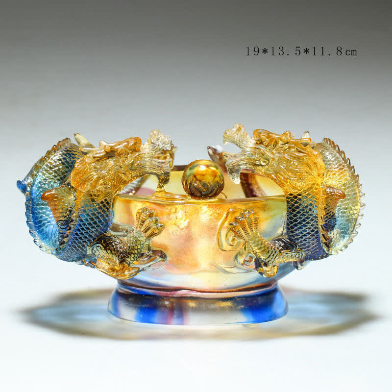 Handgefertigte Liuli Feng Shui Drachenstatue, klein und mittelgroß