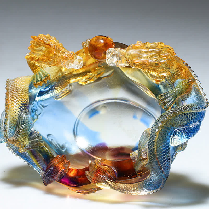 Handgefertigte Liuli Feng Shui Drachenstatue, klein und mittelgroß