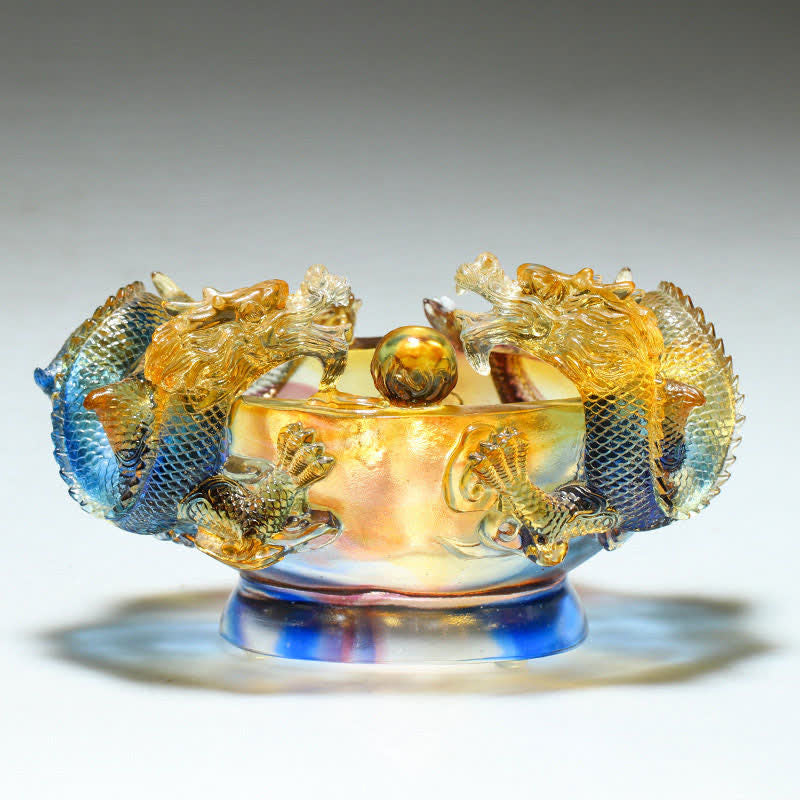 Handgefertigte Liuli Feng Shui Drachenstatue, klein und mittelgroß