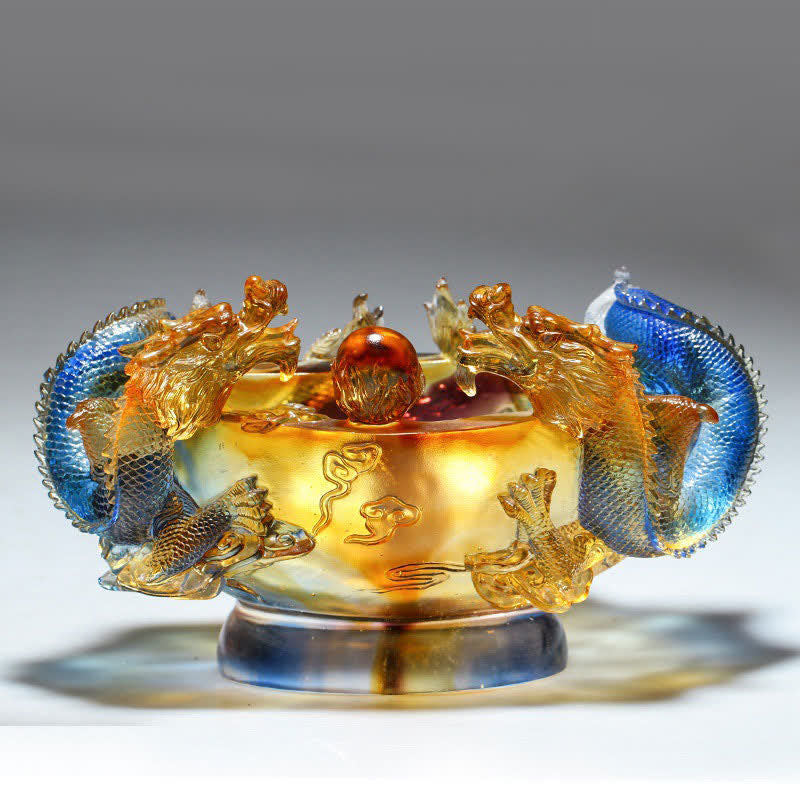 Handgefertigte Liuli Feng Shui Drachenstatue, klein und mittelgroß