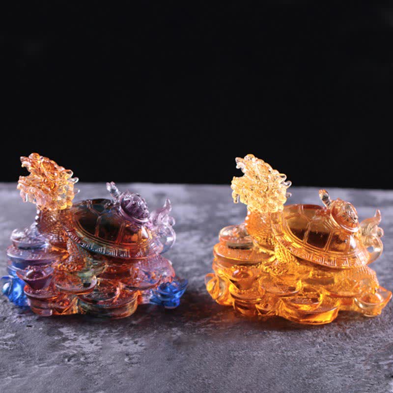 Handgefertigtes Liuli Feng Shui Drachenschildkröte Kunstwerk für Glück