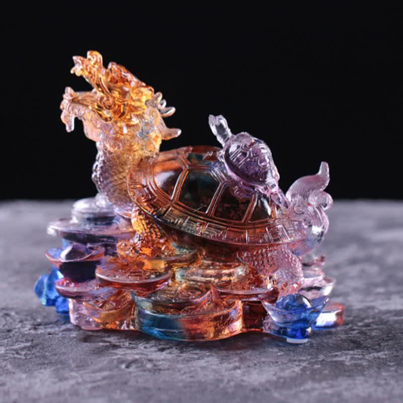 Handgefertigtes Liuli Feng Shui Drachenschildkröte Kunstwerk für Glück