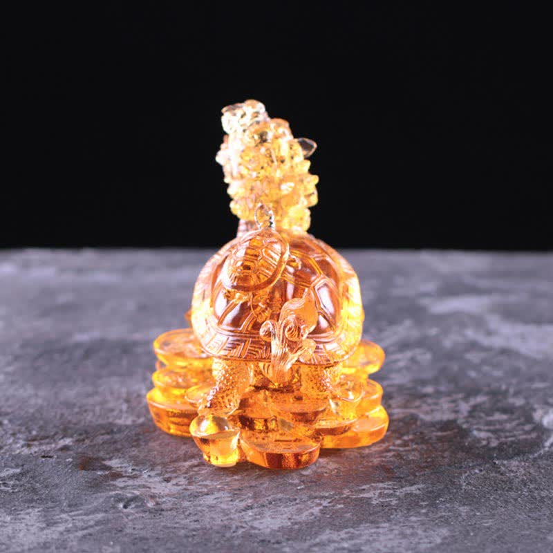 Handgefertigtes Liuli Feng Shui Drachenschildkröte Kunstwerk für Glück