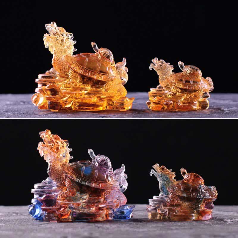 Handgefertigtes Liuli Feng Shui Drachenschildkröte Kunstwerk für Glück