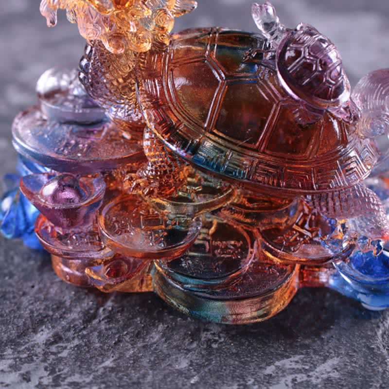 Handgefertigtes Liuli Feng Shui Drachenschildkröte Kunstwerk für Glück
