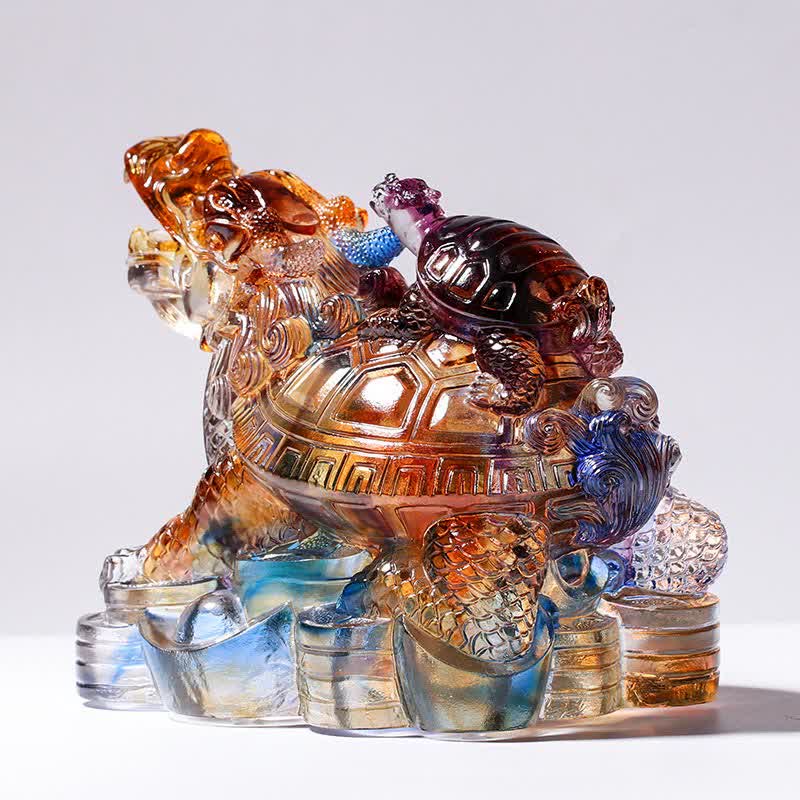 Handgefertigte Liuli Feng Shui Drachenschildkröten-Kristallkunst