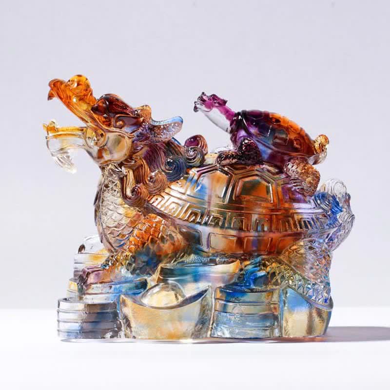 Handgefertigte Liuli Feng Shui Drachenschildkröten-Kristallkunst