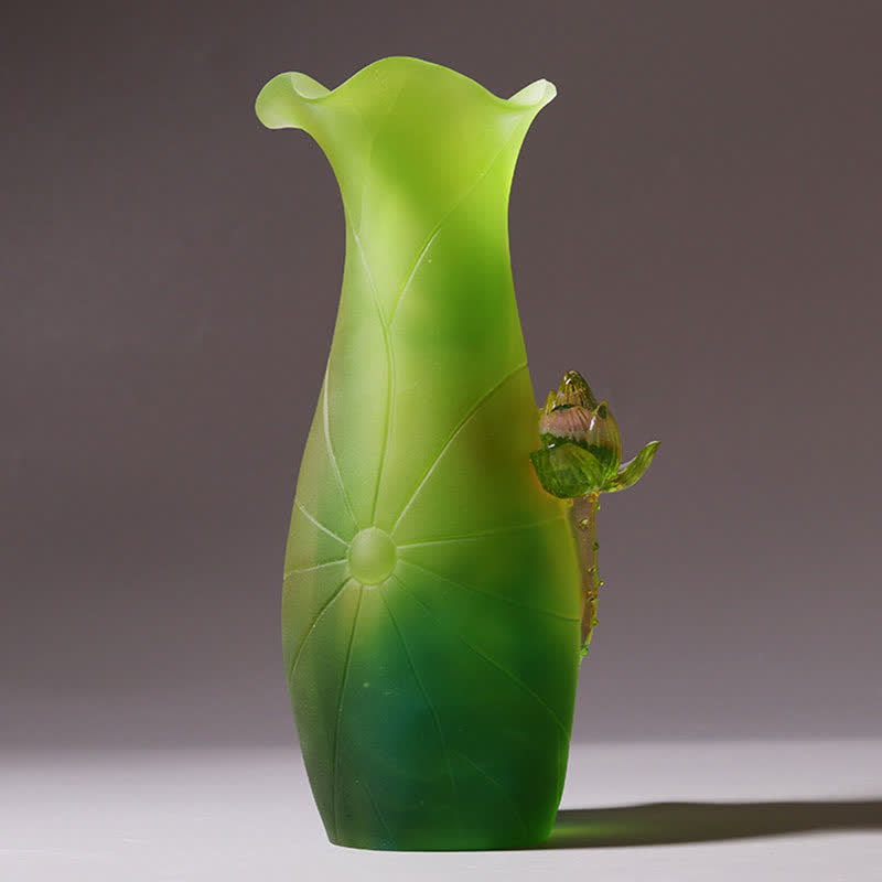 Handgefertigtes Liuli Feng Shui Lotus Kristall Kunstwerk