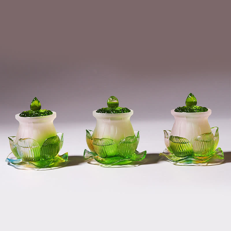 Handgefertigtes Liuli Feng Shui Lotus Kristall Kunstwerk