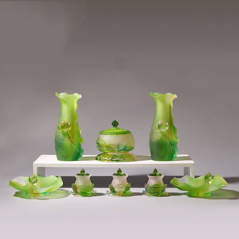 Handgefertigtes Liuli Feng Shui Lotus Kristall Kunstwerk