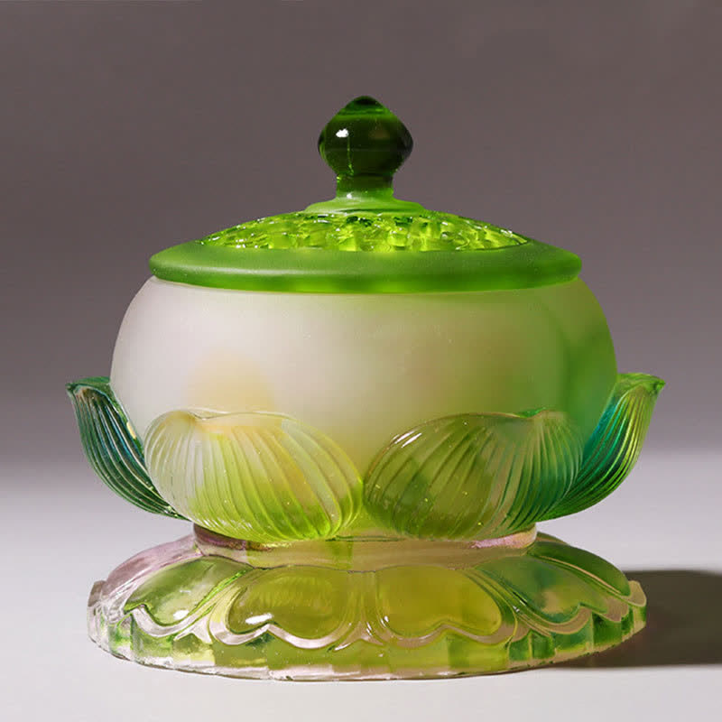 Handgefertigtes Liuli Feng Shui Lotus Kristall Kunstwerk