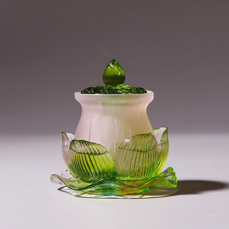 Handgefertigtes Liuli Feng Shui Lotus Kristall Kunstwerk