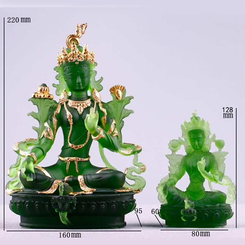 Handgemachte Liuli Grüne Tara Buddha Statue | Schutzdekor