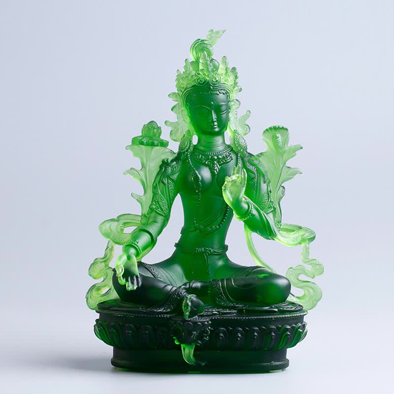 Handgemachte Liuli Grüne Tara Buddha Statue | Schutzdekor