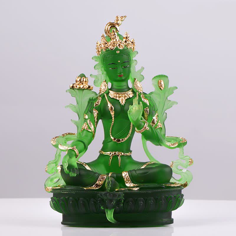 Handgemachte Liuli Grüne Tara Buddha Statue | Schutzdekor