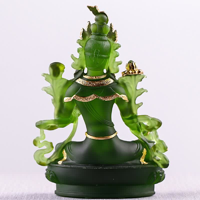 Handgemachte Liuli Grüne Tara Buddha Statue | Schutzdekor
