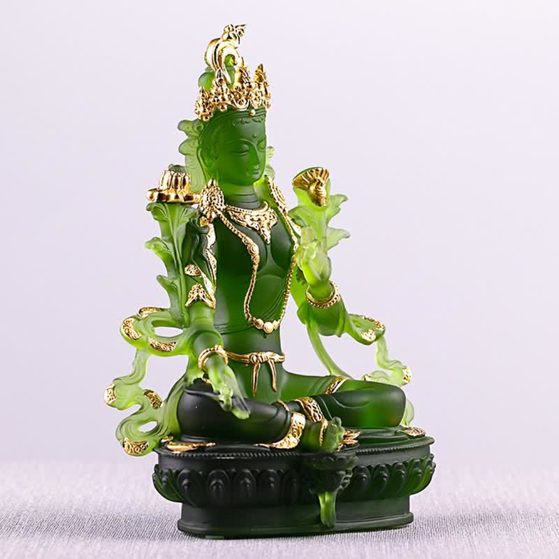 Handgemachte Liuli Grüne Tara Buddha Statue | Schutzdekor