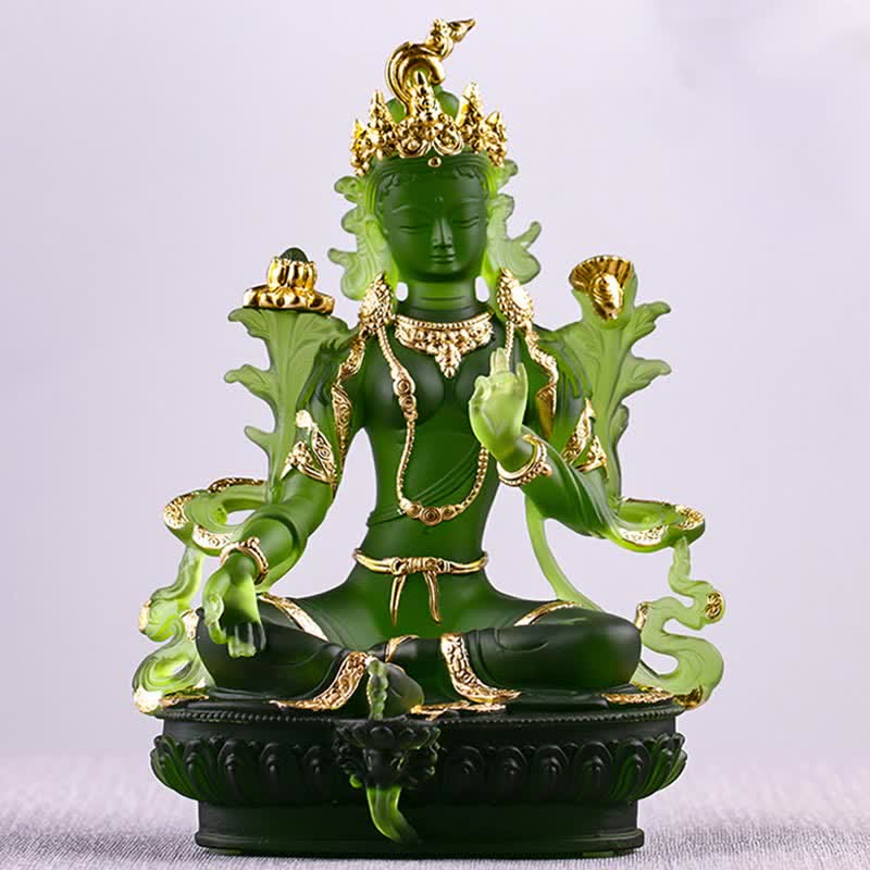 Handgemachte Liuli Grüne Tara Buddha Statue | Schutzdekor