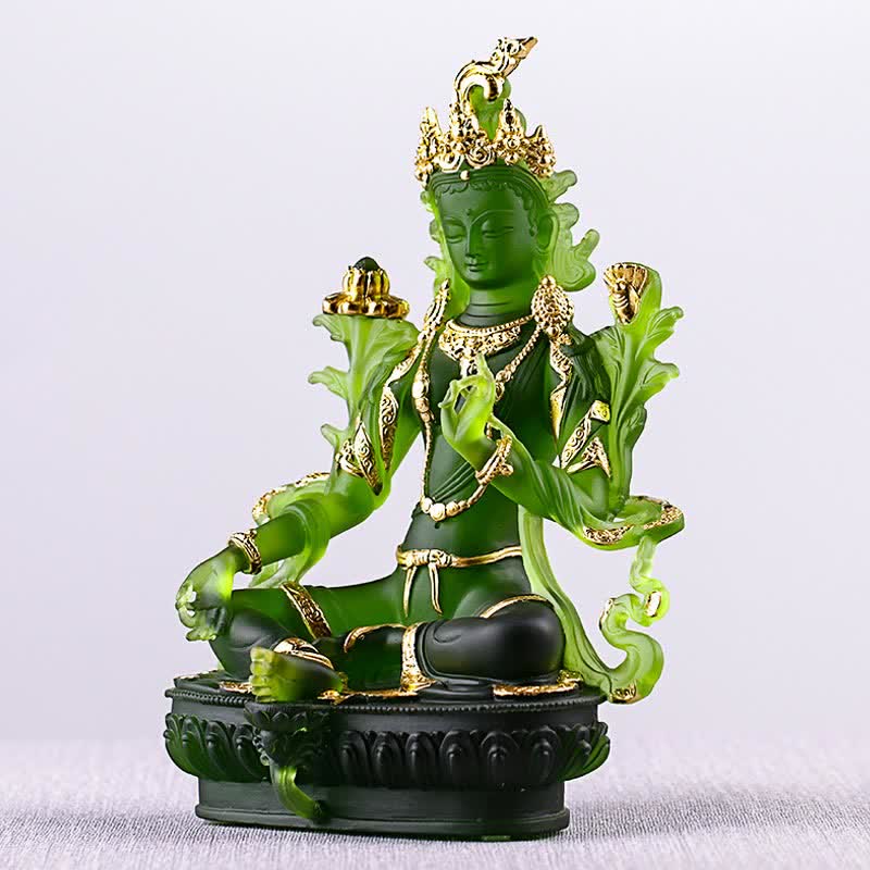 Handgemachte Liuli Grüne Tara Buddha Statue | Schutzdekor