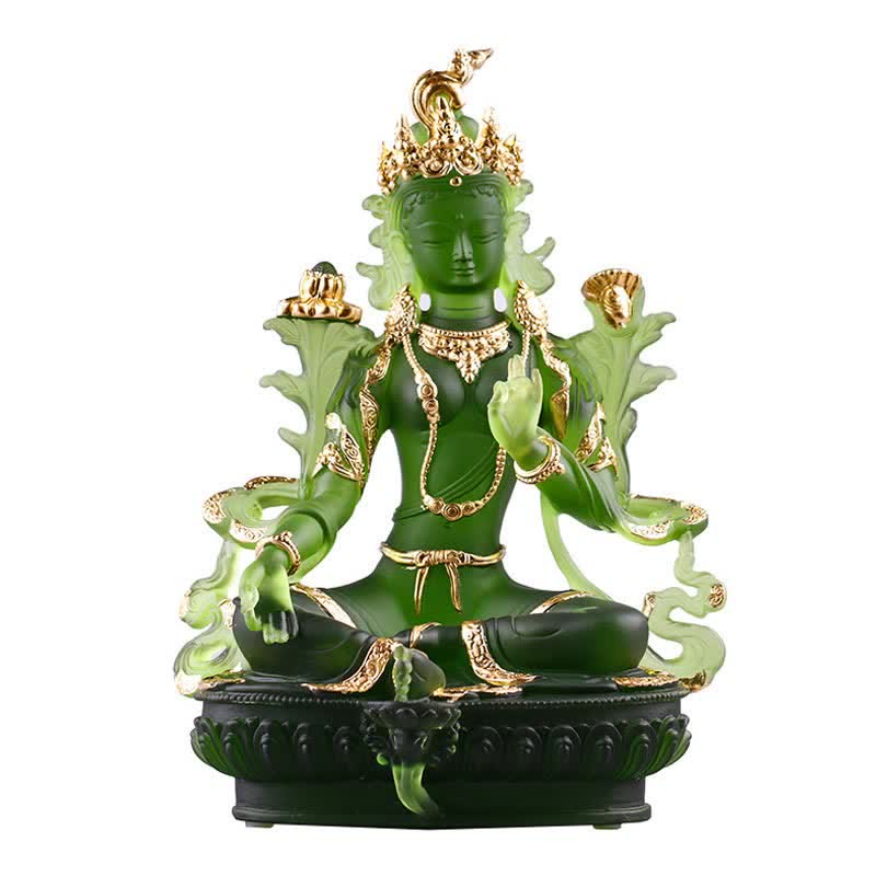 Handgemachte Liuli Grüne Tara Buddha Statue | Schutzdekor