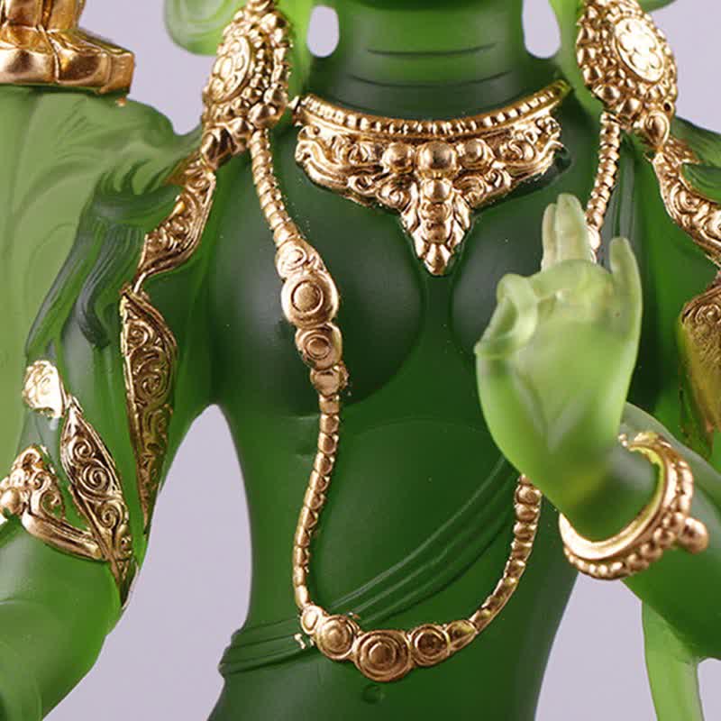 Handgemachte Liuli Grüne Tara Buddha Statue | Schutzdekor