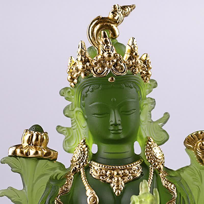Handgemachte Liuli Grüne Tara Buddha Statue | Schutzdekor