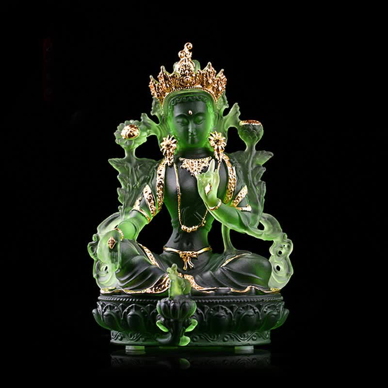 Handgemachte Liuli Grüne Tara Buddha Statue | Schutzdekor
