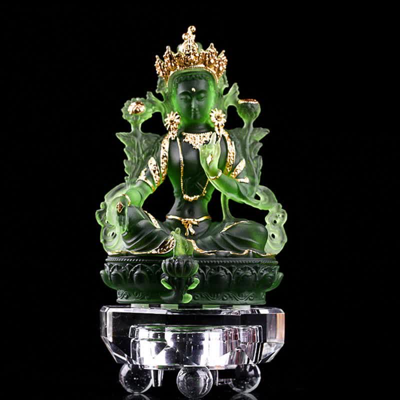 Handgemachte Liuli Grüne Tara Buddha Statue | Schutzdekor