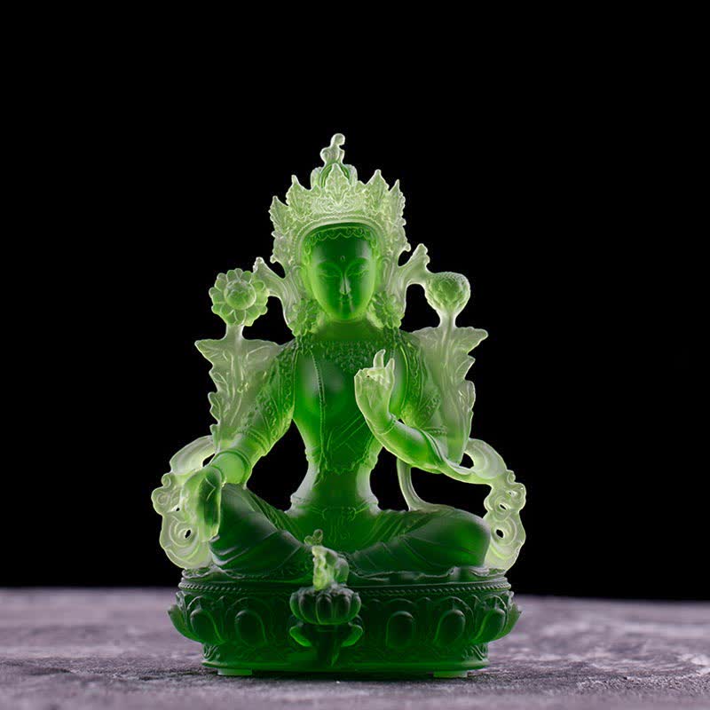 Handgemachte Liuli Grüne Tara Buddha Statue | Schutzdekor