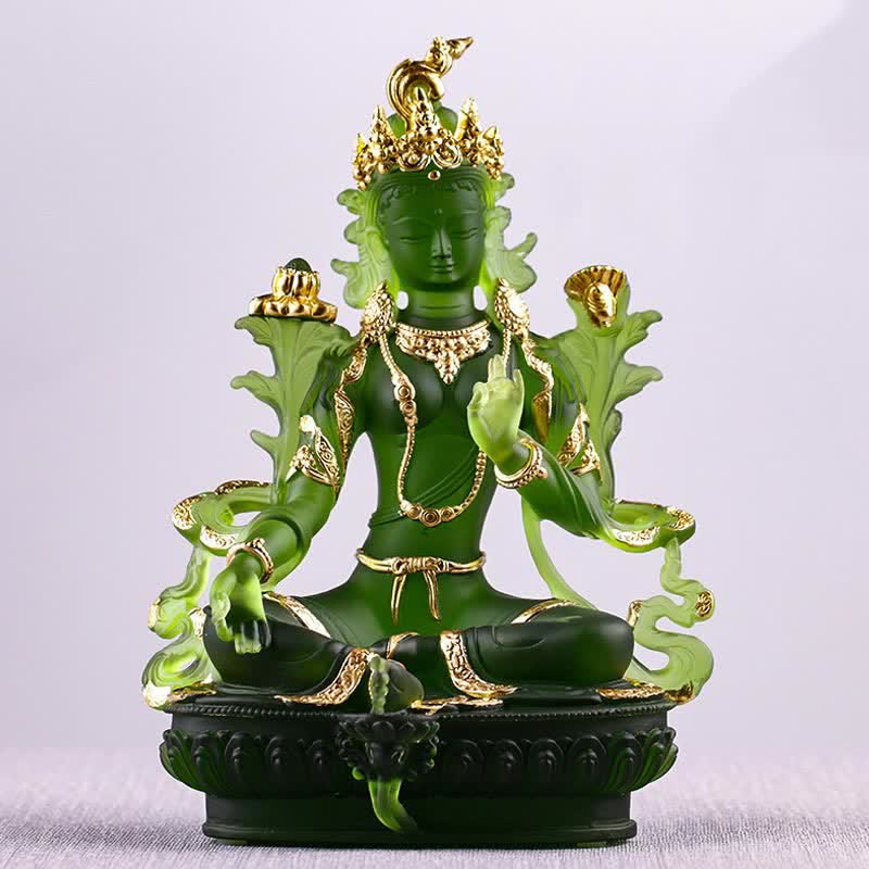 Handgemachte Liuli Grüne Tara Buddha Statue | Schutzdekor