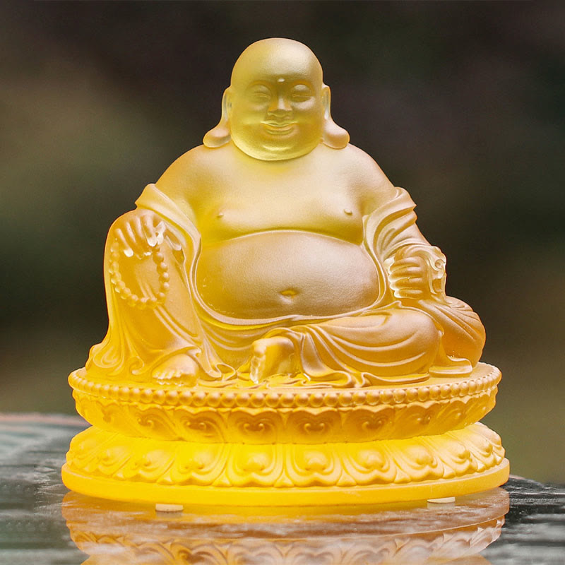Handgefertigte lachende Buddha-Statue von Liuli für Reichtum und Glück