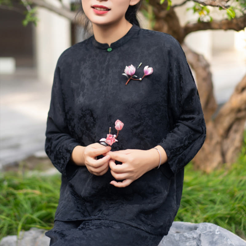 Handgemachte lila Magnolien-Haarnadel aus Yangzhou-Seidenblume