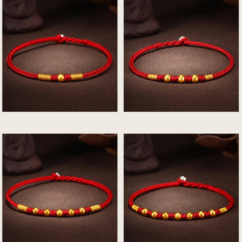 Handgefertigtes rotes Schnurarmband mit 999 Goldperlen und King Kong-Knoten zum Schutz