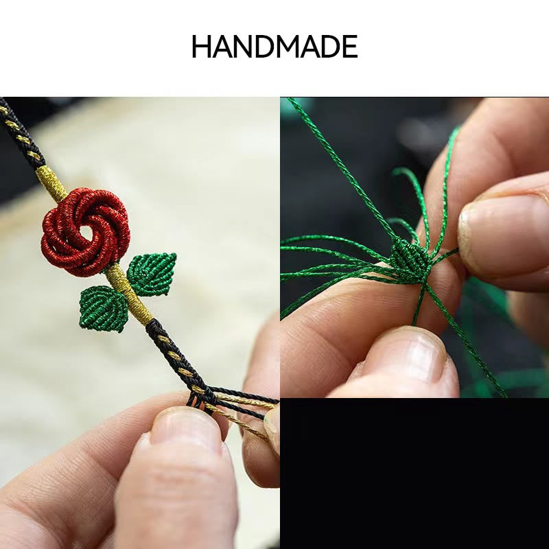 Handgefertigtes rotes Schnurarmband mit achtfädigem Friedensknoten für Glück