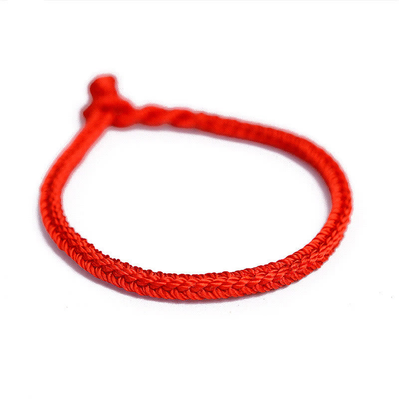 Handgemachtes rotes Armband mit acht Fäden und Friedensknoten