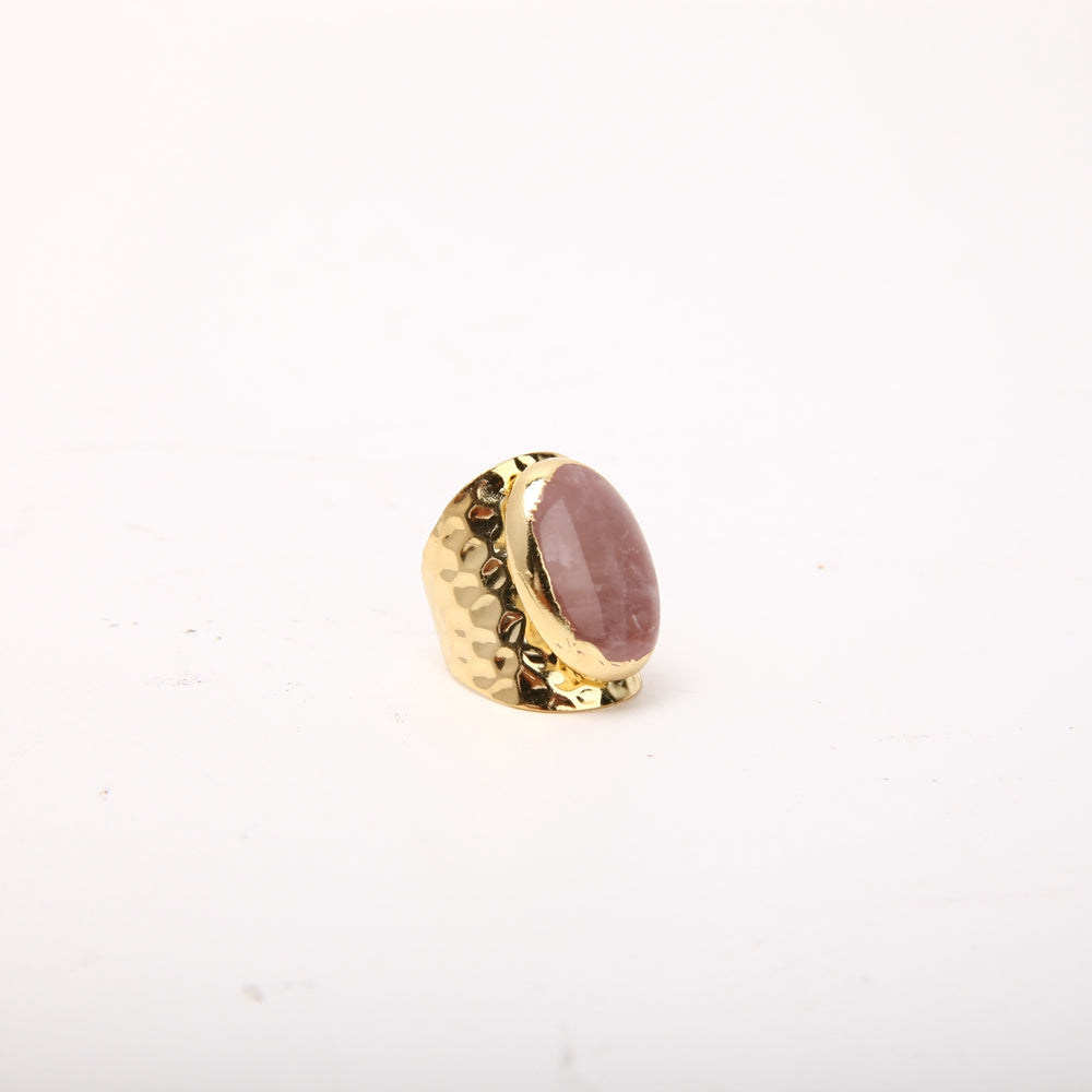 Handmade Rose Quartz Crystal Adjustable Ring