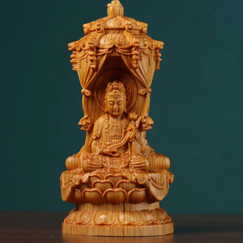 Handgefertigte Buddha-Statue aus Thuja-Holz zur Abwehr von Geistern