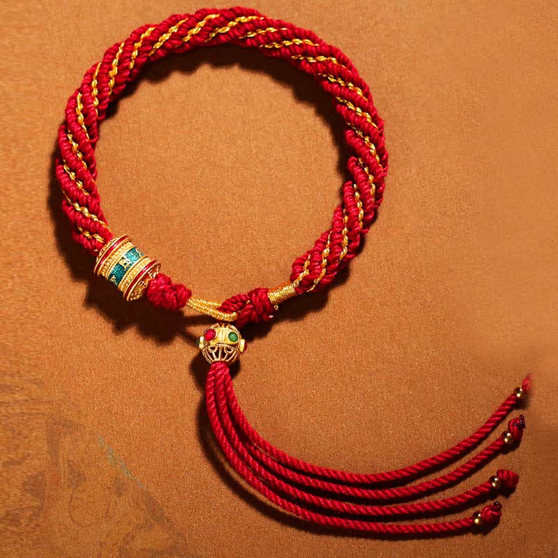 Handgefertigtes tibetisches rotes Schnurarmband für Glück und Schutz
