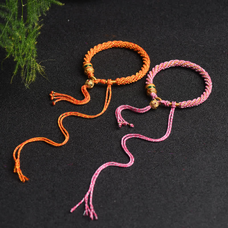 Handgemachtes tibetisches Gebetsrad-Armband mit roter Schnur zum Glück