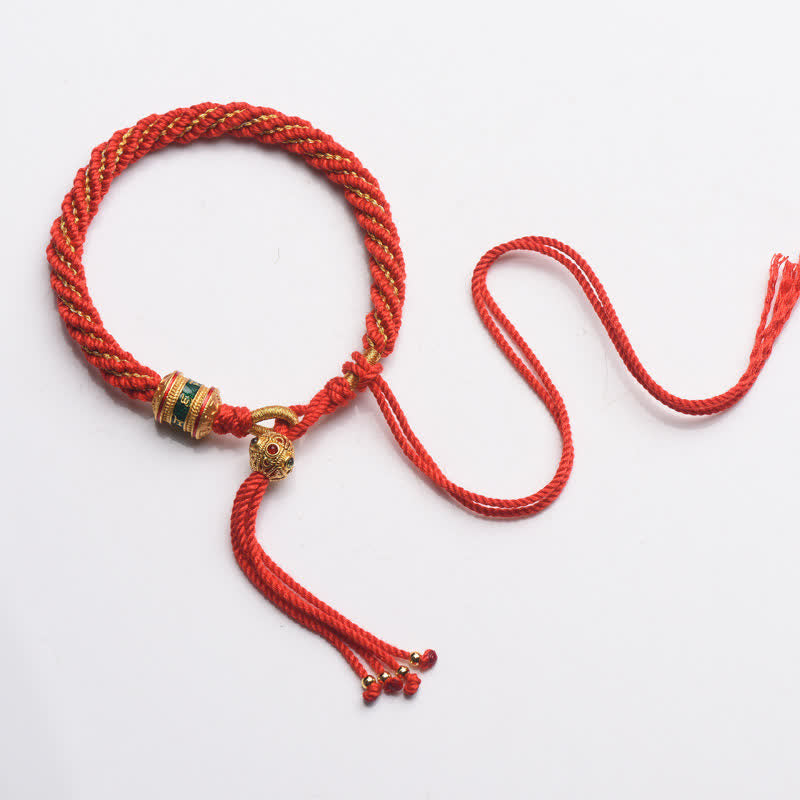 Handgemachtes tibetisches Gebetsrad-Armband mit roter Schnur zum Glück