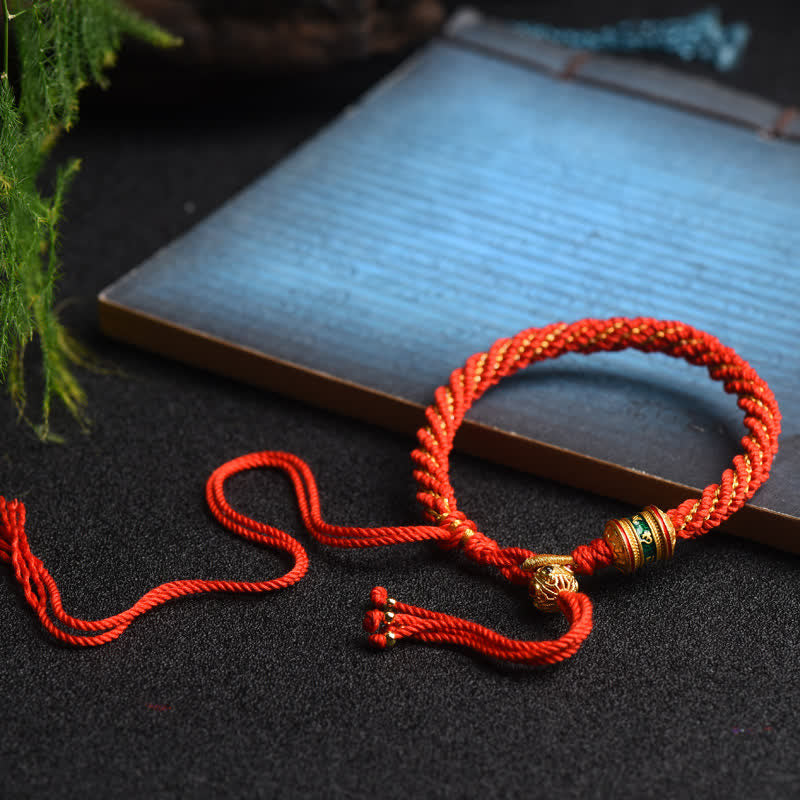Handgemachtes tibetisches Gebetsrad-Armband mit roter Schnur zum Glück
