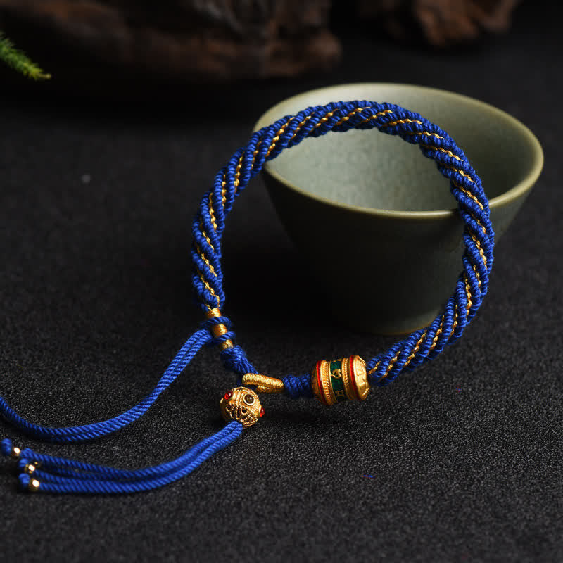Handgemachtes tibetisches Gebetsrad-Armband mit roter Schnur zum Glück