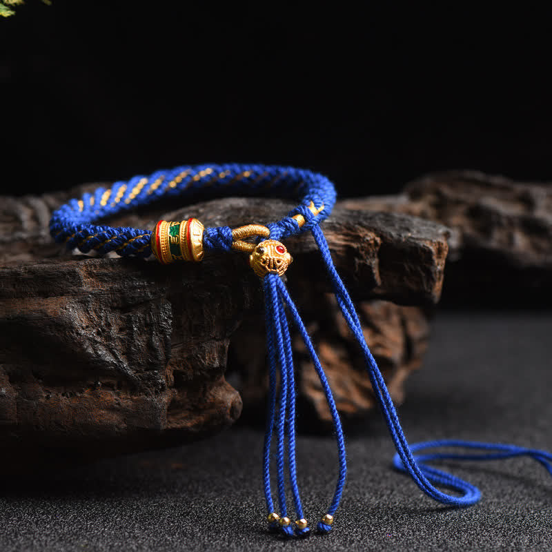 Handgemachtes tibetisches Gebetsrad-Armband mit roter Schnur zum Glück